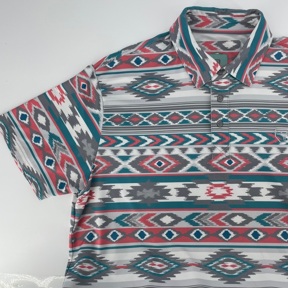 Platini Mens 3XL Southwestern Geometric Polo Shirt Short Sleeve Western Bull